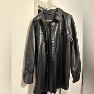 Faux leather button up shirt